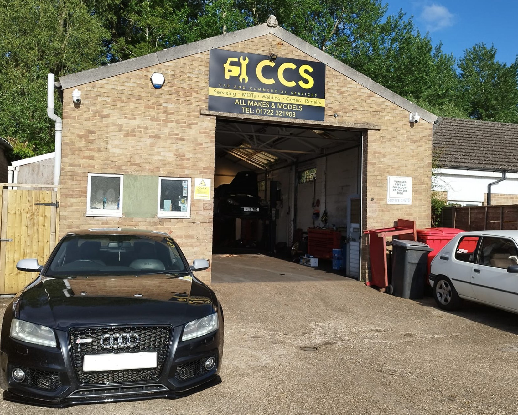 The front of the garage